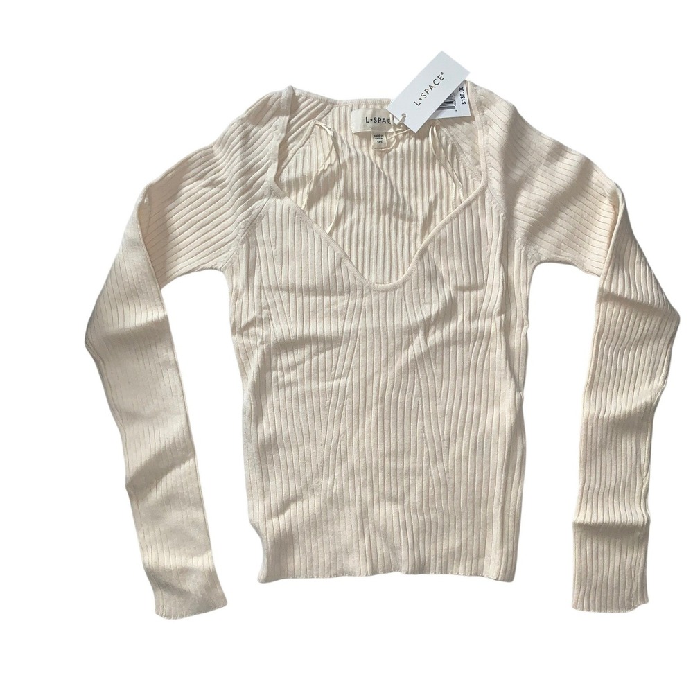 NEW L*Space Camryn Ribbed Fitted Long Sleeve Tapioca (Cream) Sweater Size Small - Picture 6 of 16